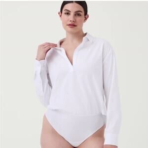 NWT Spanx Shaping Buttondown Bodysuit Long Sleeve Blouse Top Womens Size L